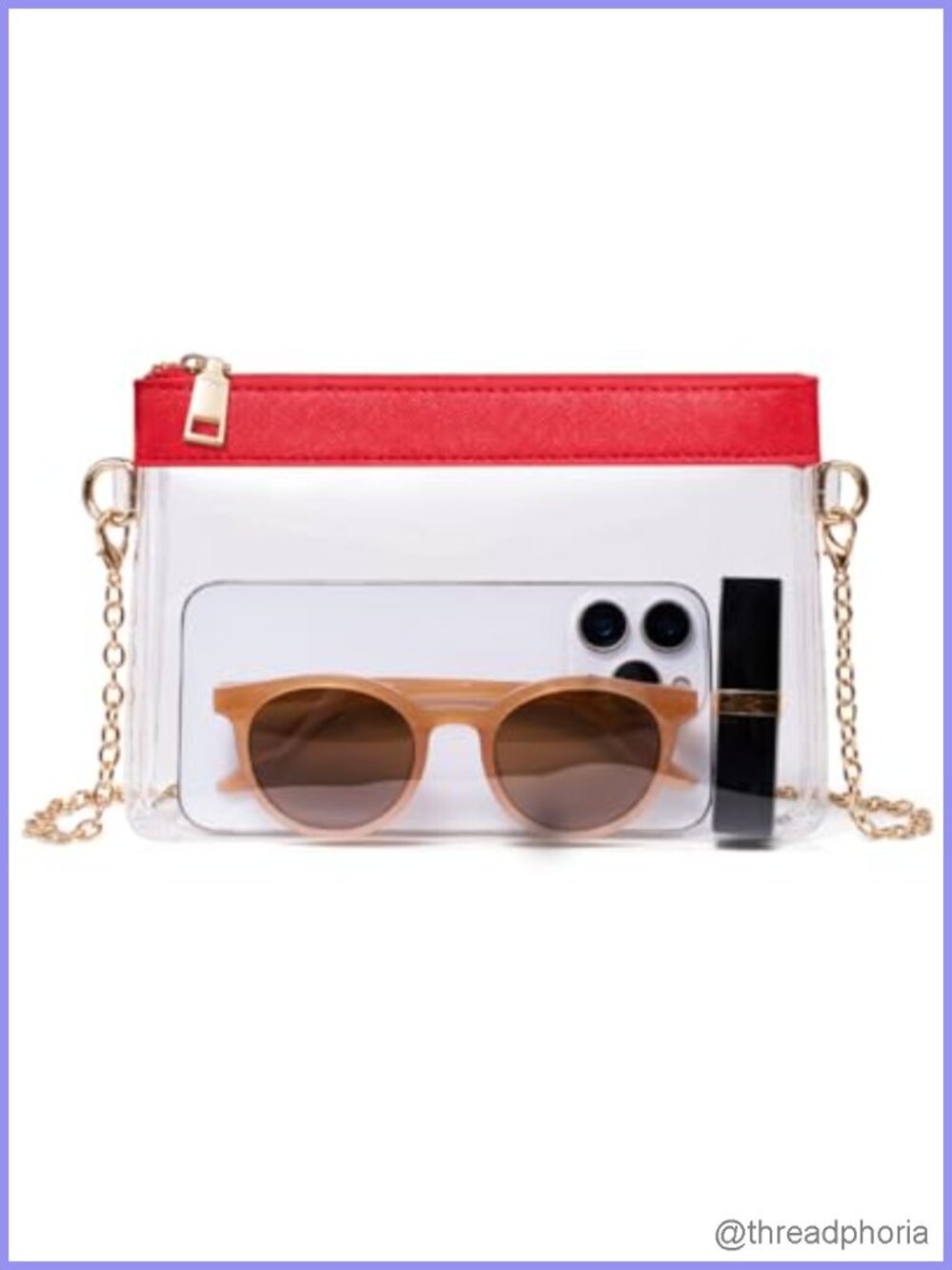 Clear Stadium Crossbody Bag Waterproof PVC with Gold Chain Strap